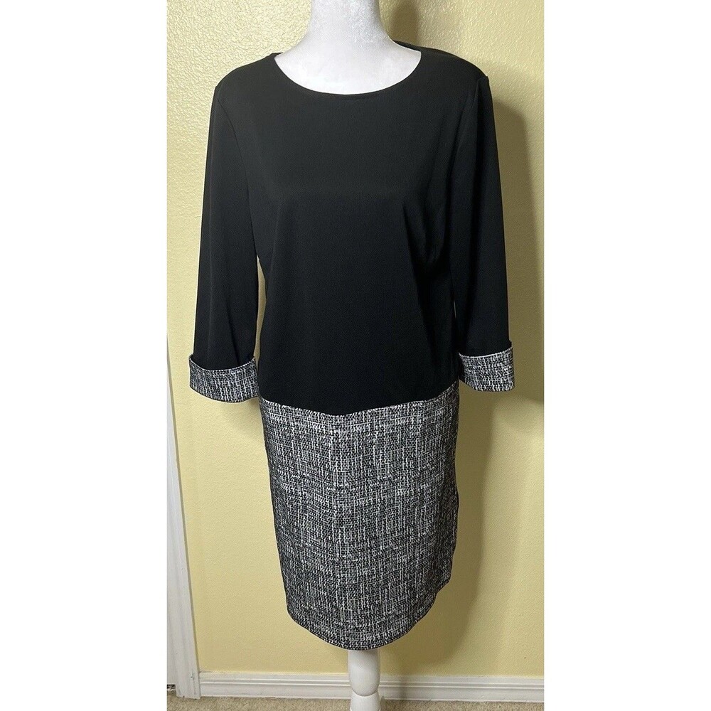 London Style Collection Black & White Sz 10 Fold 3/4 Sleeve Knee Length Dress - Picture 2 of 8
